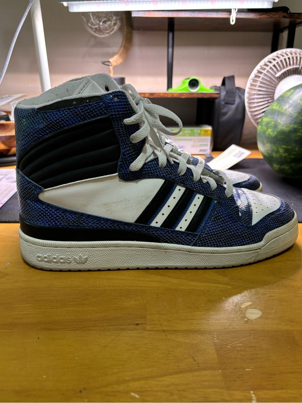 ADIDAS RUN-DMC FLEETWOOD HIGH TOP SNAKESKIN LEATHER SNEAKERS MENS.
